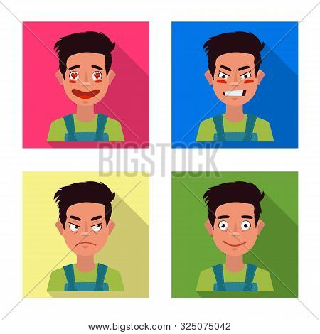 Vector Illustration Of Face And Boy Symbol. Set Of Face And Expression Vector Icon For Stock.