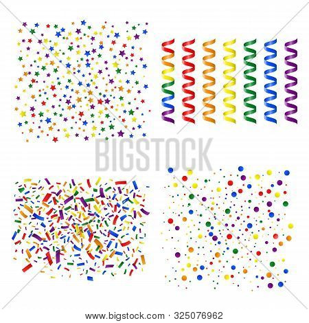 Realistic 3d Stars, Cutting Papers, Ribbons, Dots Confetti In Colorful Rainbow Lgbt Pride Gradient C