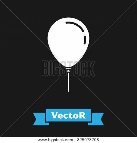 White Balloon With Ribbon Icon Isolated On Black Background. Vector Illustration