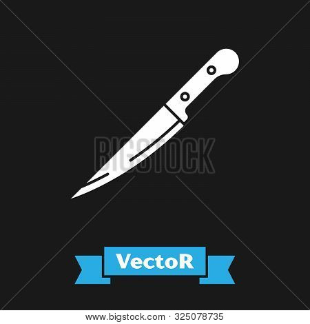 White Knife Icon Isolated On Black Background. Cutlery Symbol. Vector Illustration