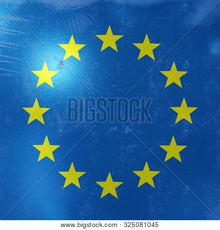 3d Rendering Of An Eec Flag Icon On Metalic Surface
