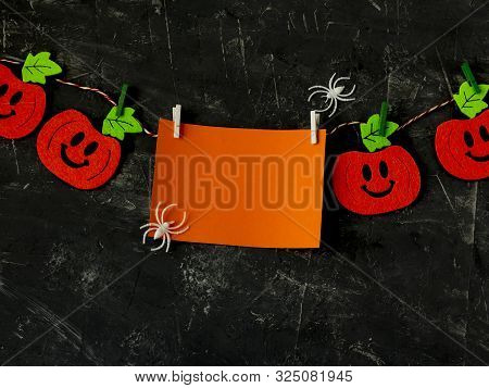 Top View.creative Halloween Day Composition Flat Lay Top View Holiday Celebration Orange Pumpkins, O