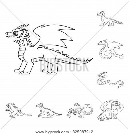 Vector Illustration Of Asian And Medieval Logo. Set Of Asian And Mythical Vector Icon For Stock.