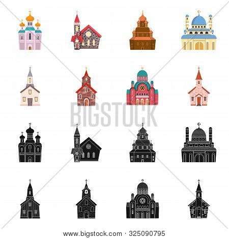 Vector Design Of Cult And Temple Logo. Collection Of Cult And Parish Stock Symbol For Web.