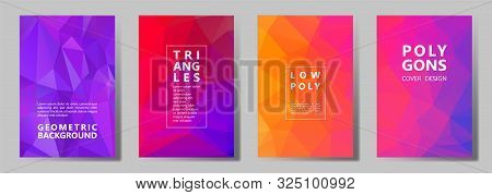 Facet Triangles Mosaic Banners, Posters, Flyers Vector Graphic Design Set. Crystal Texture Low Poly 