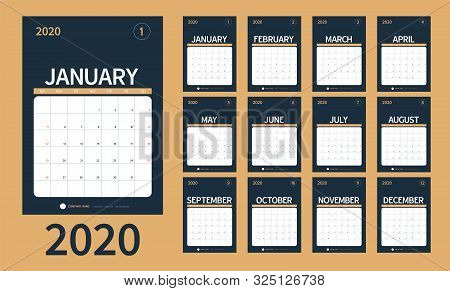 Vector Of 2020 New Year Calendar In Clean Minimal Table Simple Style And Blue Gold Color,holiday Eve