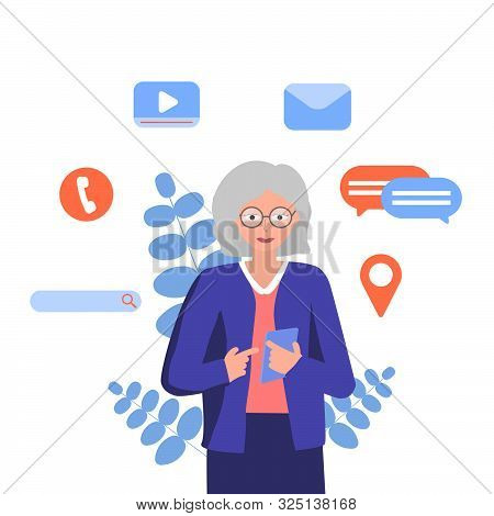Middle Age Woman Using Smartphone In Good Level. Active Social Network User In Senior Citizen, Elder