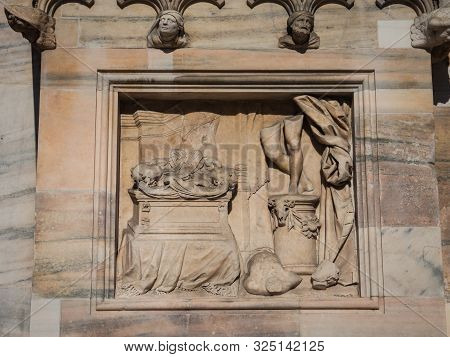 Ornate Facade Of Milan Catehdral In Italy