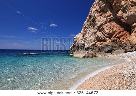 Croatia Landscape. Dalmatia Adriatic Coast. Pasjaca Beach Below Cliffs In Konavle.