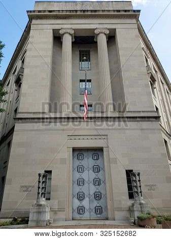 The Main Entry In The Department Of Justice Building In Washington, Dc, Usa,
