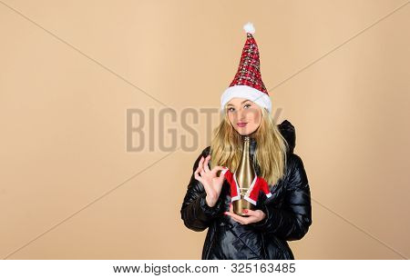 Christmas Party Time. Girl Santa Claus Hat. Warm Clothing. Fun And Gifts. Happy New Year. Merry Chri