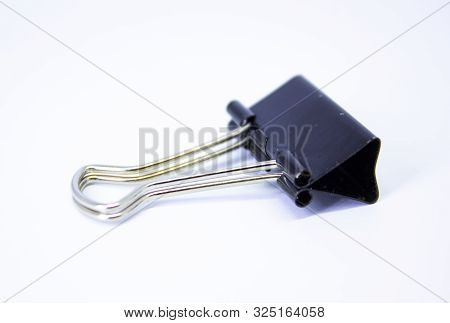 School Stationary, Black Paper Clip Isolated On White Background,