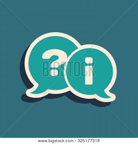 Green Speech Bubbles With Question And Exclamation Icon Isolated On Blue Background. Faq Sign. Copy 