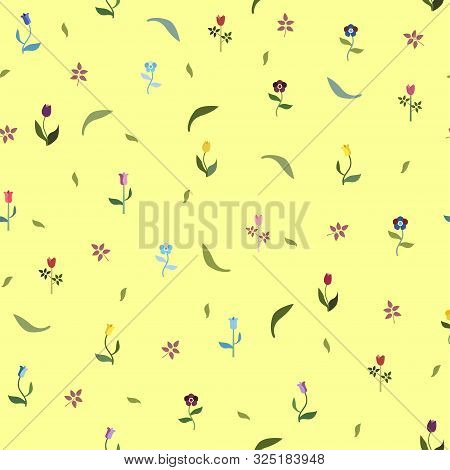 Seamless Pattern With Cute Flowers. Vector Graphics