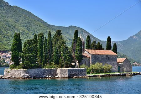 Natural Islet With Saint George Benedictine Monastery. Kotor Bay. Montenegro