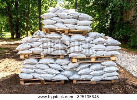 Sandbags For Flood Defense Or Military Use At The Outdoors