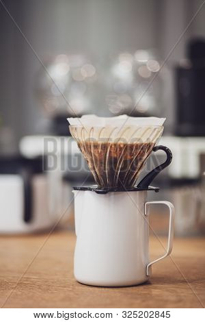 Pour Over Coffee In Funnel. Alternative Method