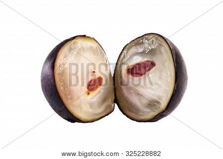 The Jaboticaba Or Jabuticaba Is A Purplish Black-white Fruit, Typical Fruit Of Brazil, On Isolated W