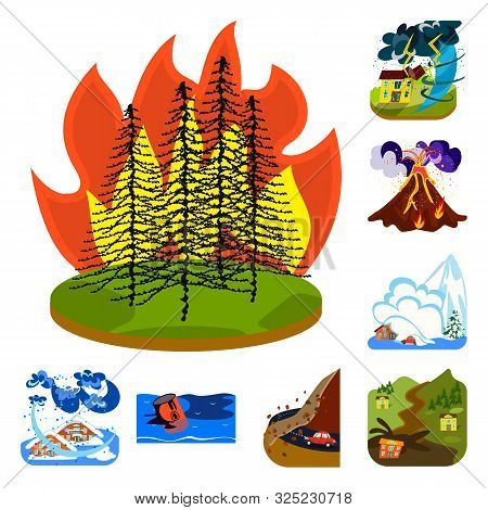 Vector Illustration Of Cataclysm And Disaster Symbol. Collection Of Cataclysm And Apocalypse Stock V