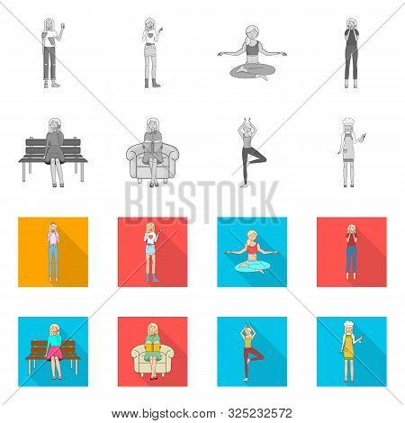 Vector Design Of Posture And Mood Icon. Set Of Posture And Female Vector Icon For Stock.
