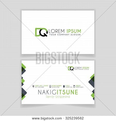 Simple Business Card With Initial Letter Dq Rounded Edges With Green Accents As Decoration.