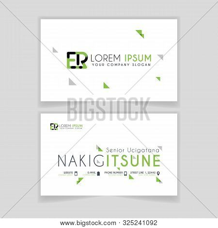Simple Business Card With Initial Letter Er Rounded Edges With Green Accents As Decoration.