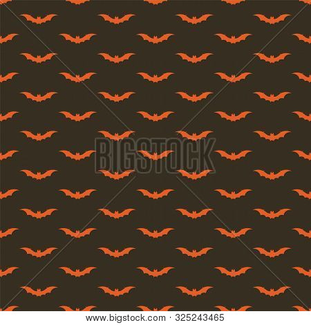 Halloween Vector Background With Bats In Orange And Black. Seamless Pattern For Fabric, Textile, Gif
