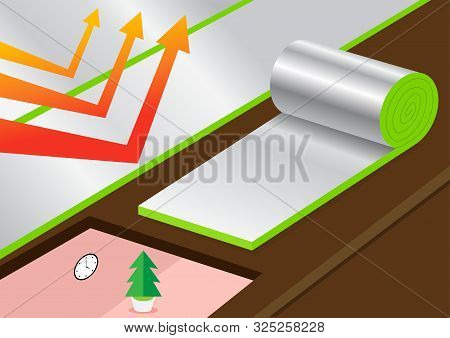 Rolled Fiberglass On Ceiling For Heatproof In Home, Vector