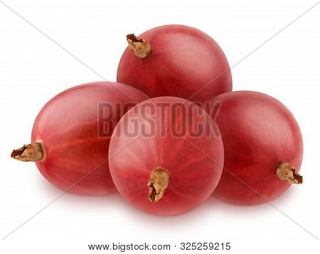 Group Of Ripe Sweet Gooseberries With Leaves Isolated On White Background.