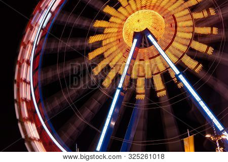Munich, Germany - 2019, September 19: Long Exposure Of The Biggest Ferris Wheel At The Oktoberfest I