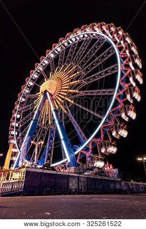 Munich, Germany - 2019, September 19: Biggest Ferris Wheel At The Oktoberfest In Munich At Night
