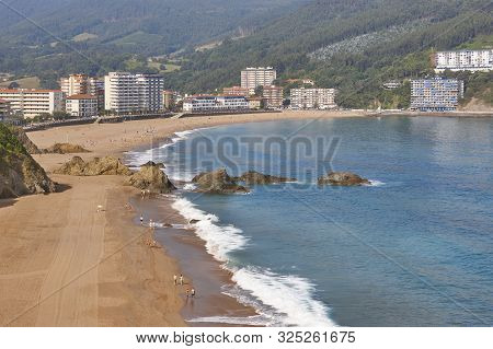 Spanish Traditional Basque Coastline Country Beach Of Bakio. Spain Tourism