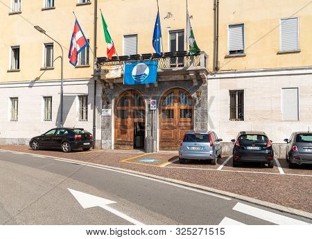 Arona, Piedmont, Italy - September 25, 2019: View Of The Town Hall In The Center Of Arona, Province 