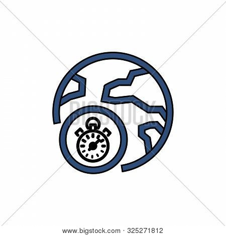 Vector Clock And Globe Logo Combination. Time Planet Symbol Or Icon. Fast Delivery Around The World.