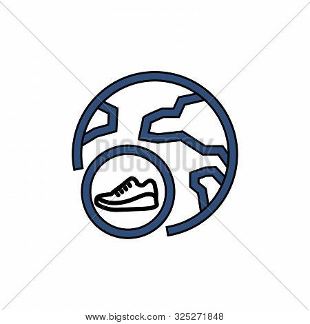 Shoe Runner With Planet Earth, Running Global, Walk Around The World. Stock Vector Illustration Isol