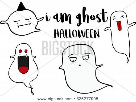 Whisper Ghost Cartoon Isolated On White Background. Kind Of Ghost . Ghost Character Costume Evil Or 