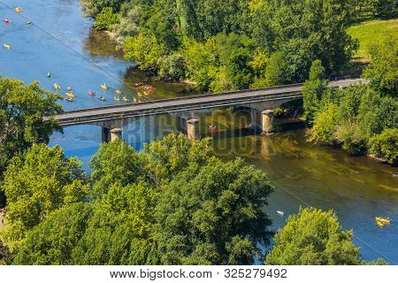 view over river of the Dordogne valley from Domme, Aquitane, France