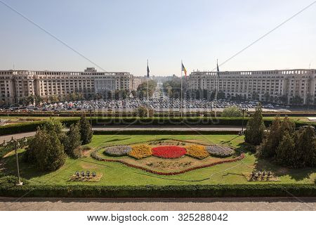 Bucharest, Romania - October 1, 2019: Piata Constitutiei (constitution Square) With A Big Parking Lo