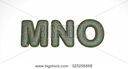 3d Font From Green Hi-tech Chips On A White Background, Technical Font, The Letters In It Are Mno. I