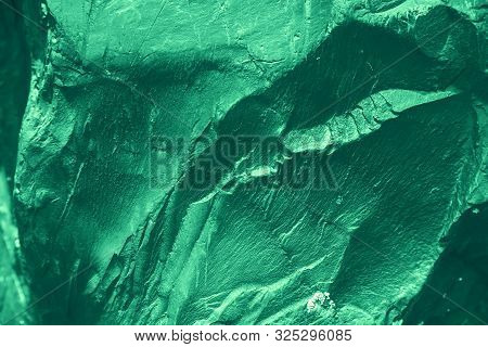 Vintage Green Background. Rough Painted Wall Of Emerald Color. Imperfect Plane Of Virid Colored. Une