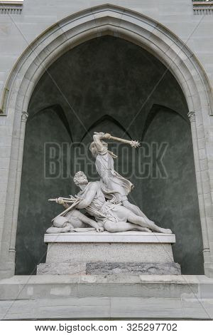 Statue Of The National Hero Winkelried At Stans On Switzerland