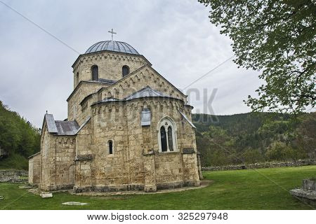 Gradac Monastery, Serbia, May 04, 2019. View Of The Back Of The Monastery Erected In The Second Half
