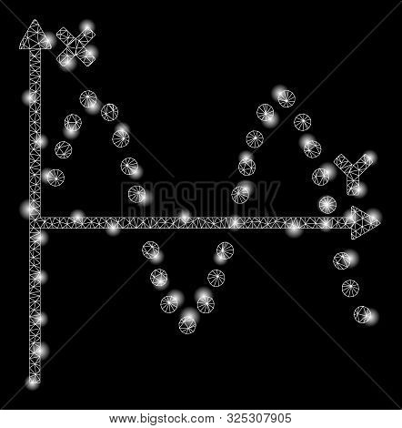 Glossy Mesh Sine Plot With Glare Effect. Abstract Illuminated Model Of Sine Plot Icon. Shiny Wire Ca