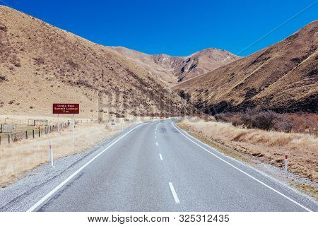 Lindis Pass On A Sunny Day In New Zealand