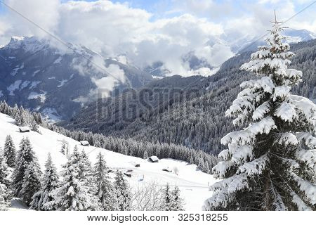 Austria Mountains Winter Wonderland - Mayrhofen Ski Resort In Tyrol. Austrian Central Alps.