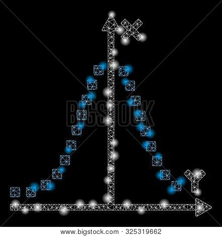 Glossy Mesh Gauss Plot With Lightspot Effect. Abstract Illuminated Model Of Gauss Plot Icon. Shiny W