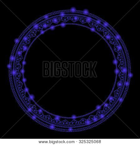 Glowing Mesh Round Rosette Seal With Glow Effect. Abstract Illuminated Model Of Round Rosette Seal I