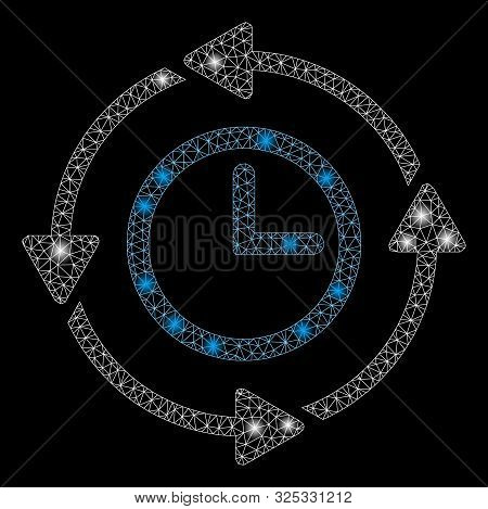 Glossy Mesh Wayback Clock With Glitter Effect. Abstract Illuminated Model Of Wayback Clock Icon. Shi
