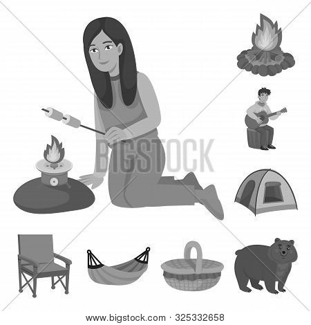 Vector Illustration Of Recreation And Tourism Logo. Set Of Recreation And Wildlife Vector Icon For S