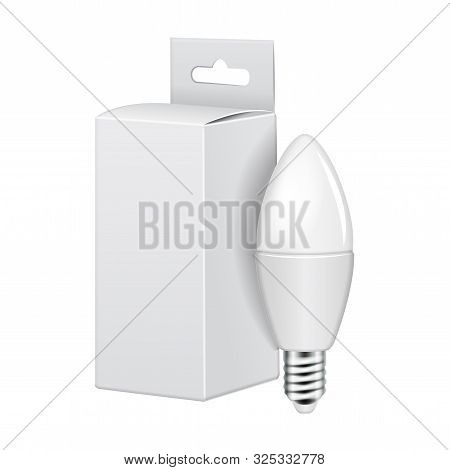 Led Light Bulb With White Cartboard Package. Electric Bulb